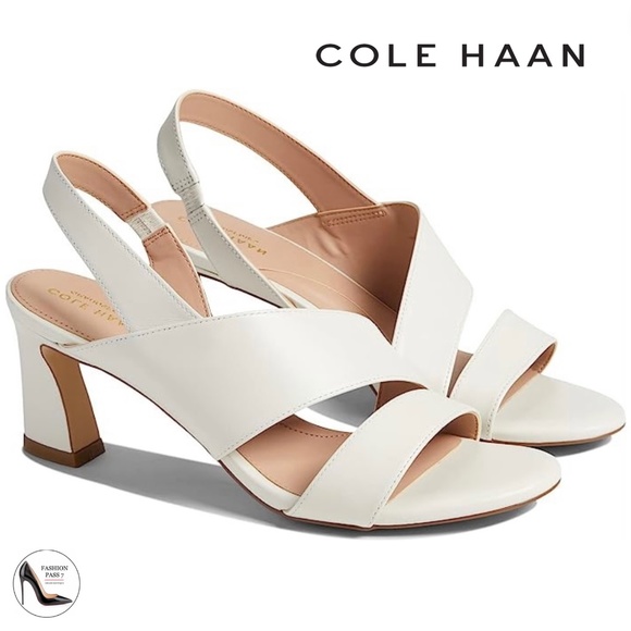 Cole Haan Shoes - Cole Haan Amalia Ivory White Leather Slingback Sandal 65 Block Heel Pumps 8